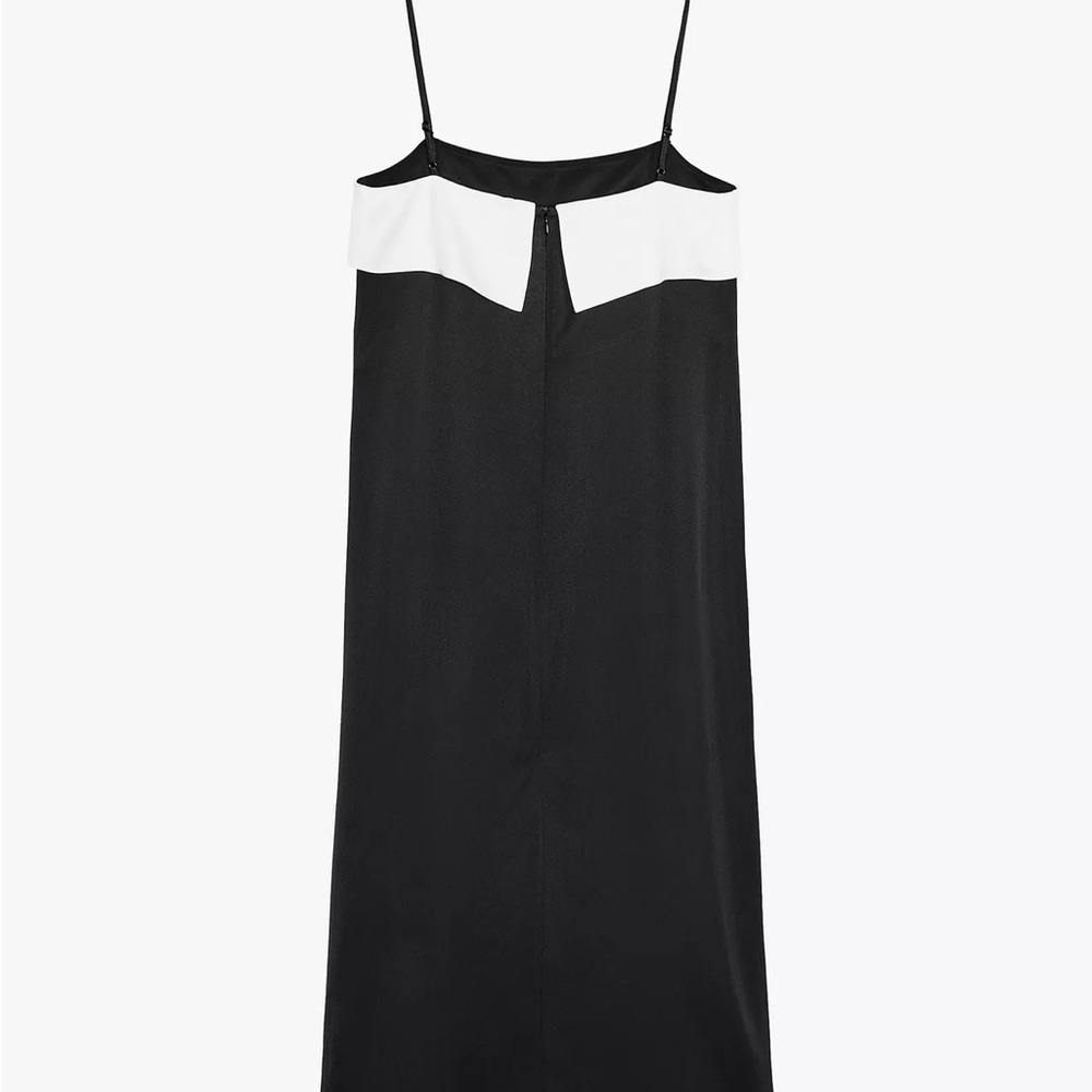 NWT Zara Woman Bloggers Fav ZW COLLECTION MINIMAL SATIN DRESS Black & White XL - Picture 7 of 12